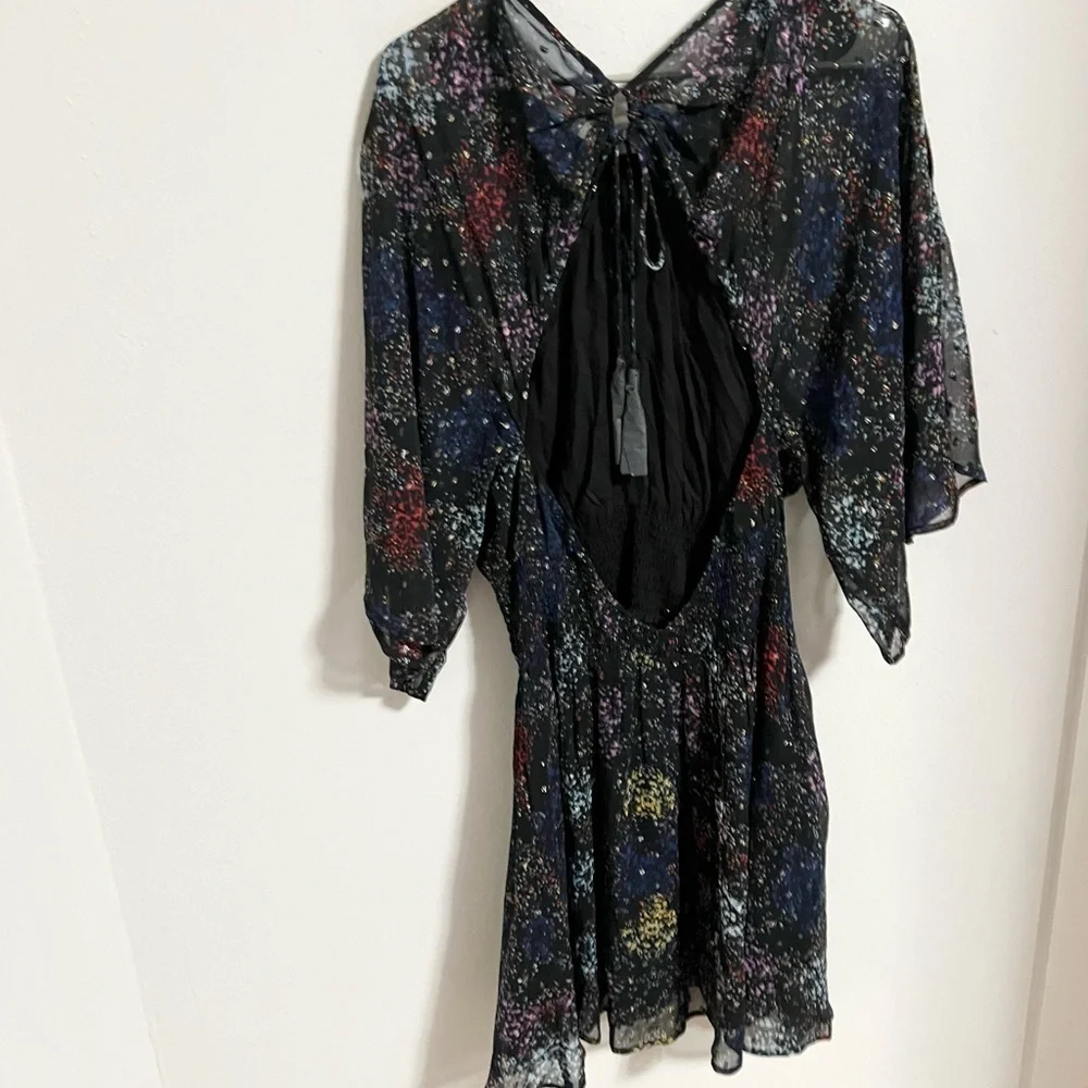 NWT Free People Anna Mini Chiffon Dress Colorful Metallic Open Back size XL